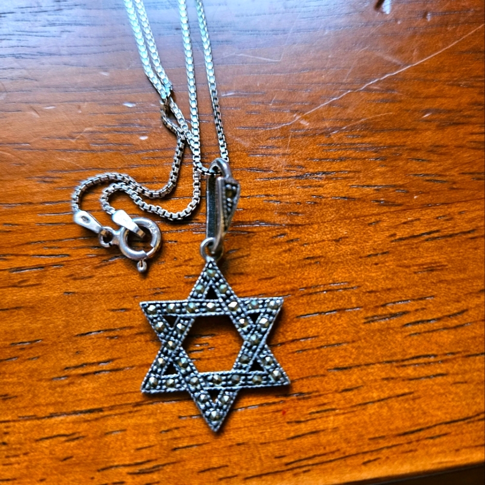 Marcasite & Sterling Silver Star of David Necklace.